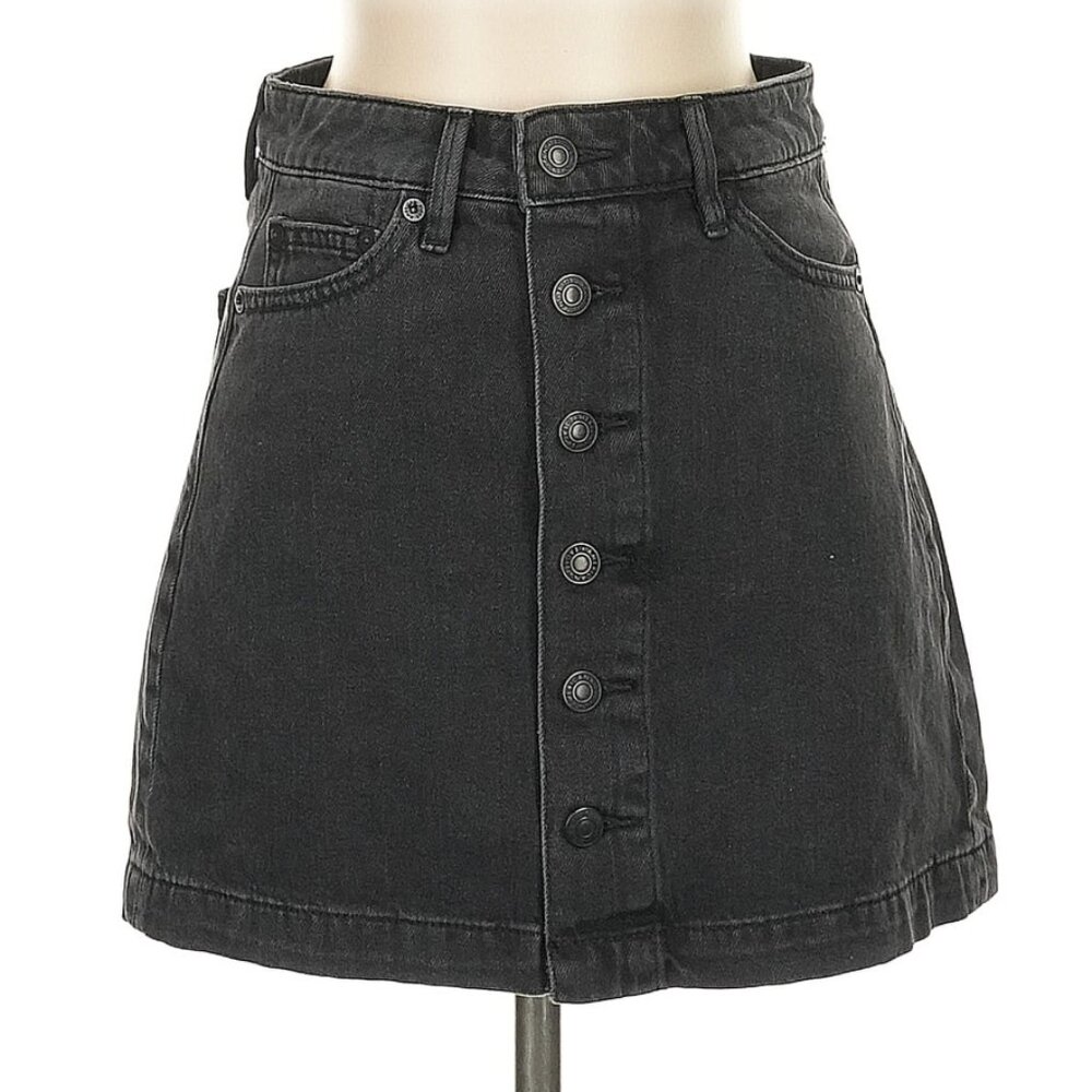 American Eagle Outfitters Gray Button-Front Denim Skirt